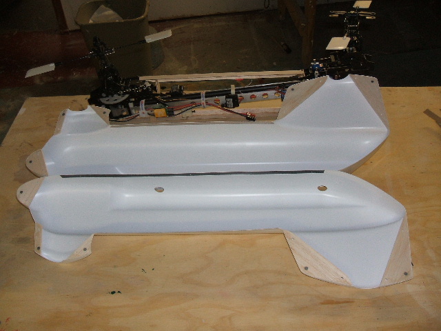 Balsa gussets are added in the nose and at the corners of the pylons.